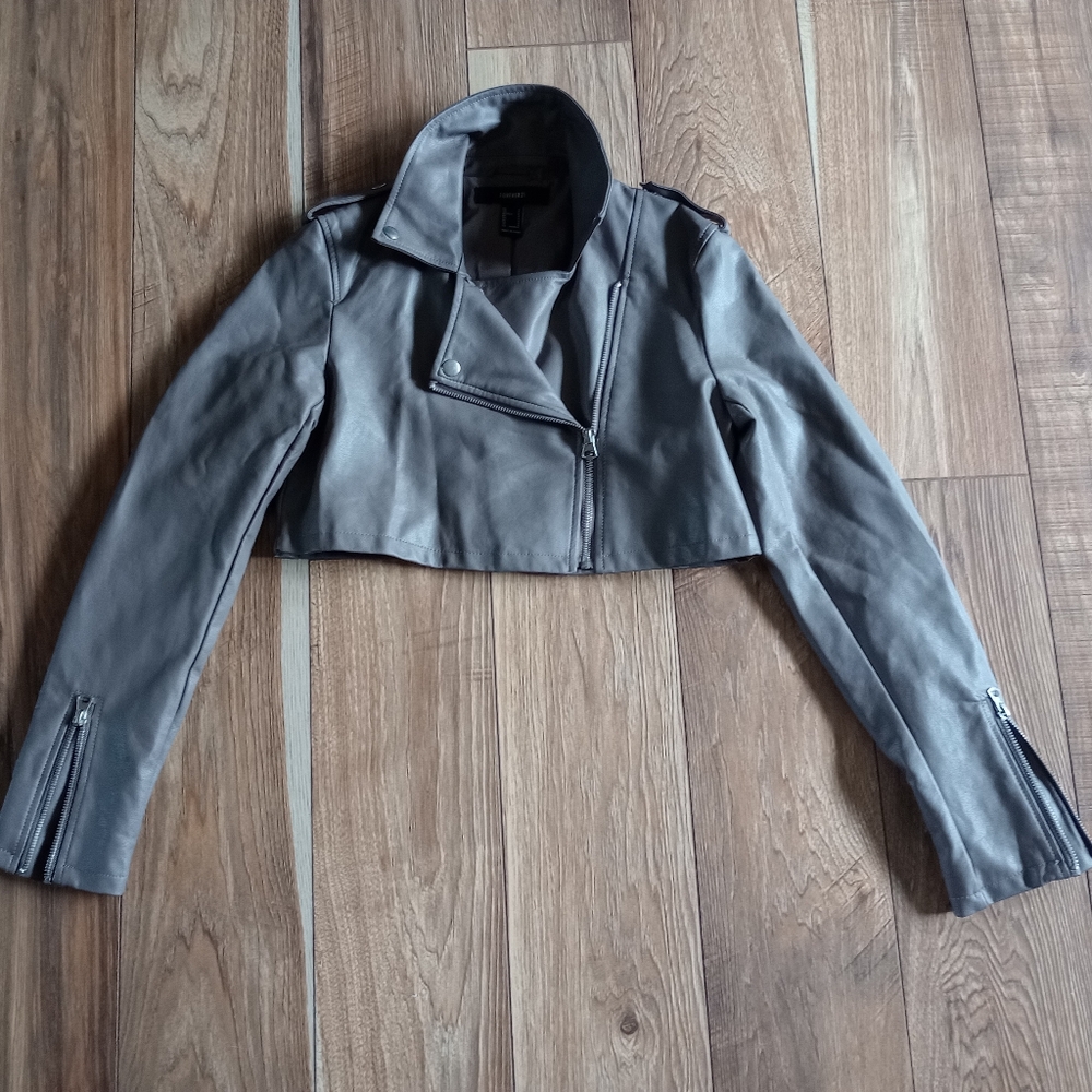 Forever 21 Taupe Cropped Faux Leather Jacket